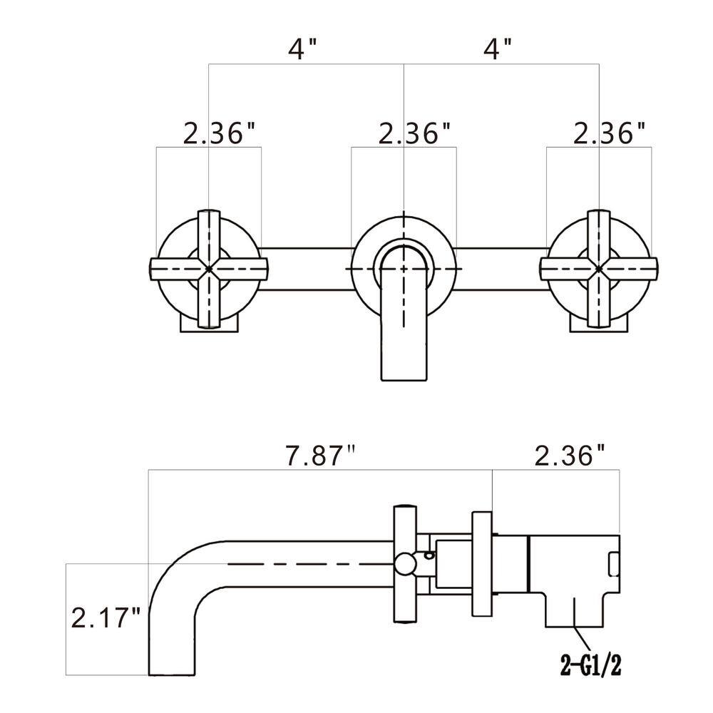 Magic Home 2-Cross Handle Bathroom Wall Mounted Faucet in Bronze 928-TH8008FG