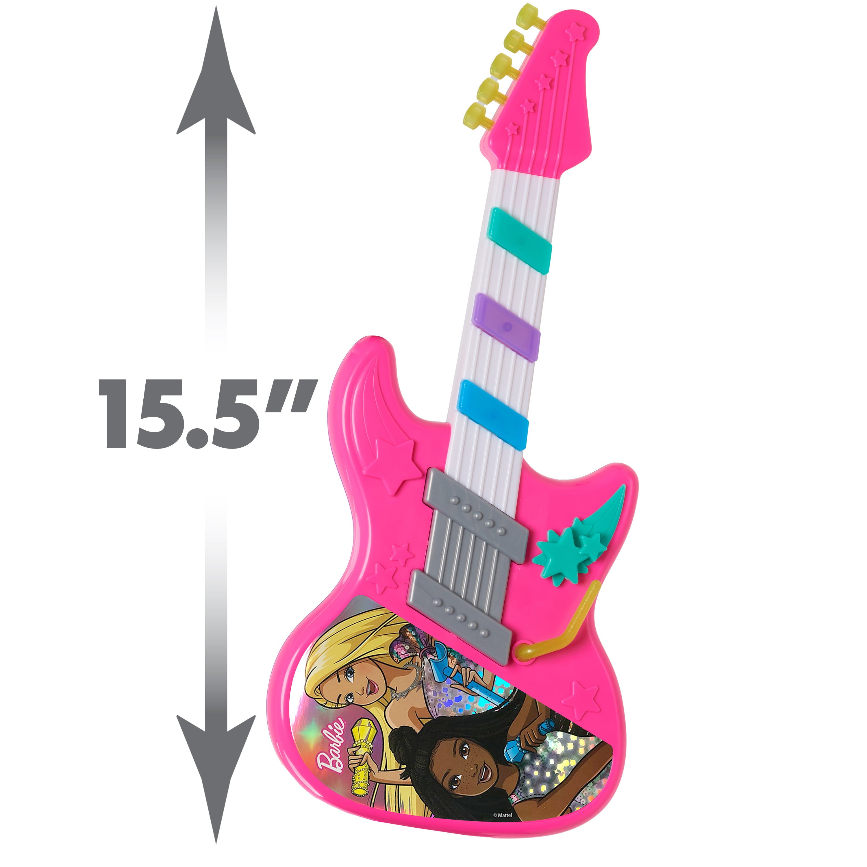 Barbie Rock Star Guitar， Interactive Electronic Toy Guitar with Lights， Sounds， and Microphone，  Kids Toys for Ages 3 Up， Gifts and Presents