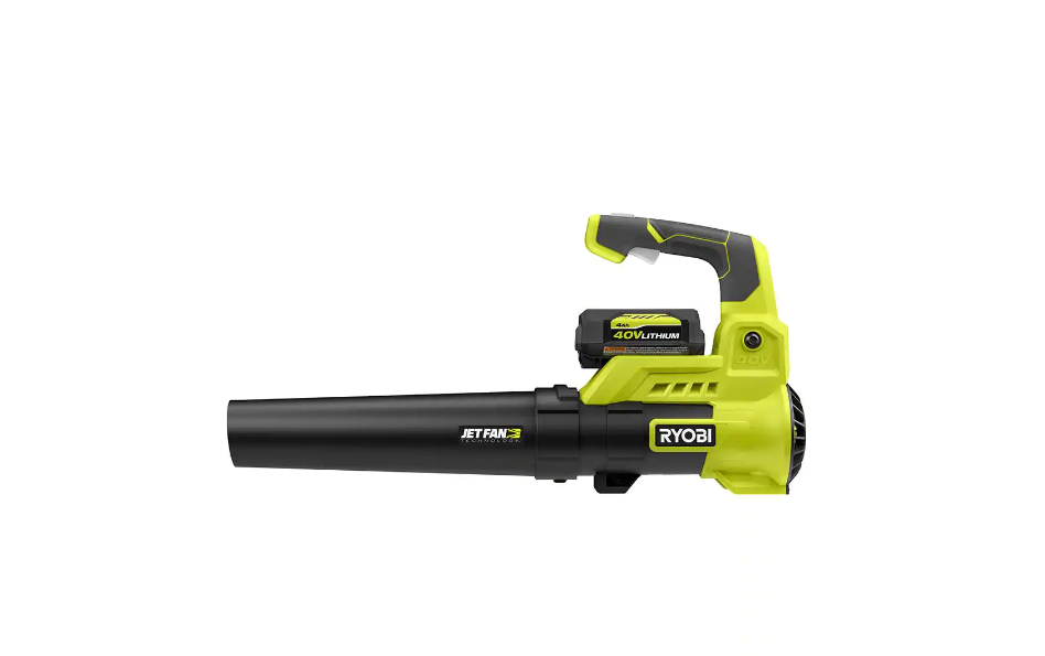 RYOBI RY40480VNM-PS 40V 110 MPH 525 CFM Jet Fan Leaf Blower and 10 in. Pole Saw with 4.0 Ah Battery and Charger