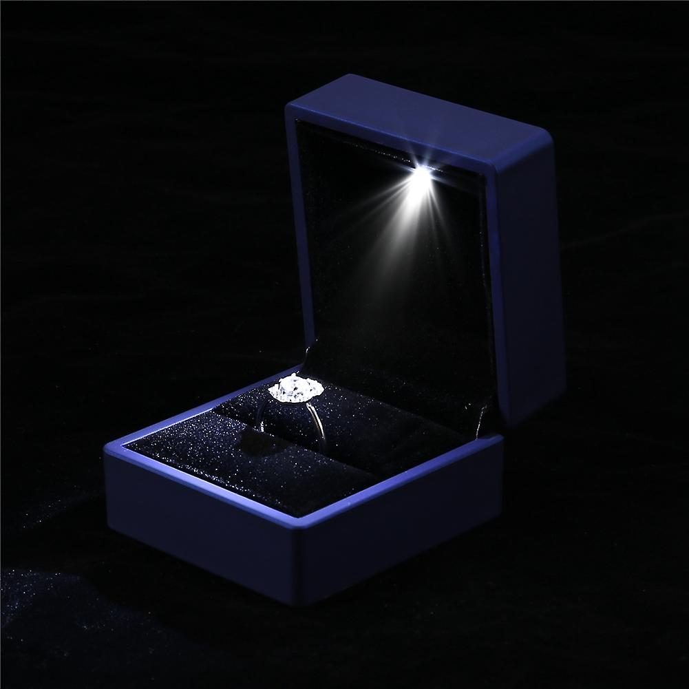 Fashionable Led Lighted Ring Storage Box Jewelry Display Case Gift Blue