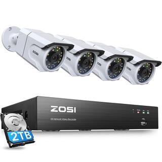 ZOSI 8-Channel 4K 2TB PoE NVR Security Camera System with 4-Wired 8MP Spotlight Cameras Human Detection Color Night Vision 8SN-1058W4-20-US