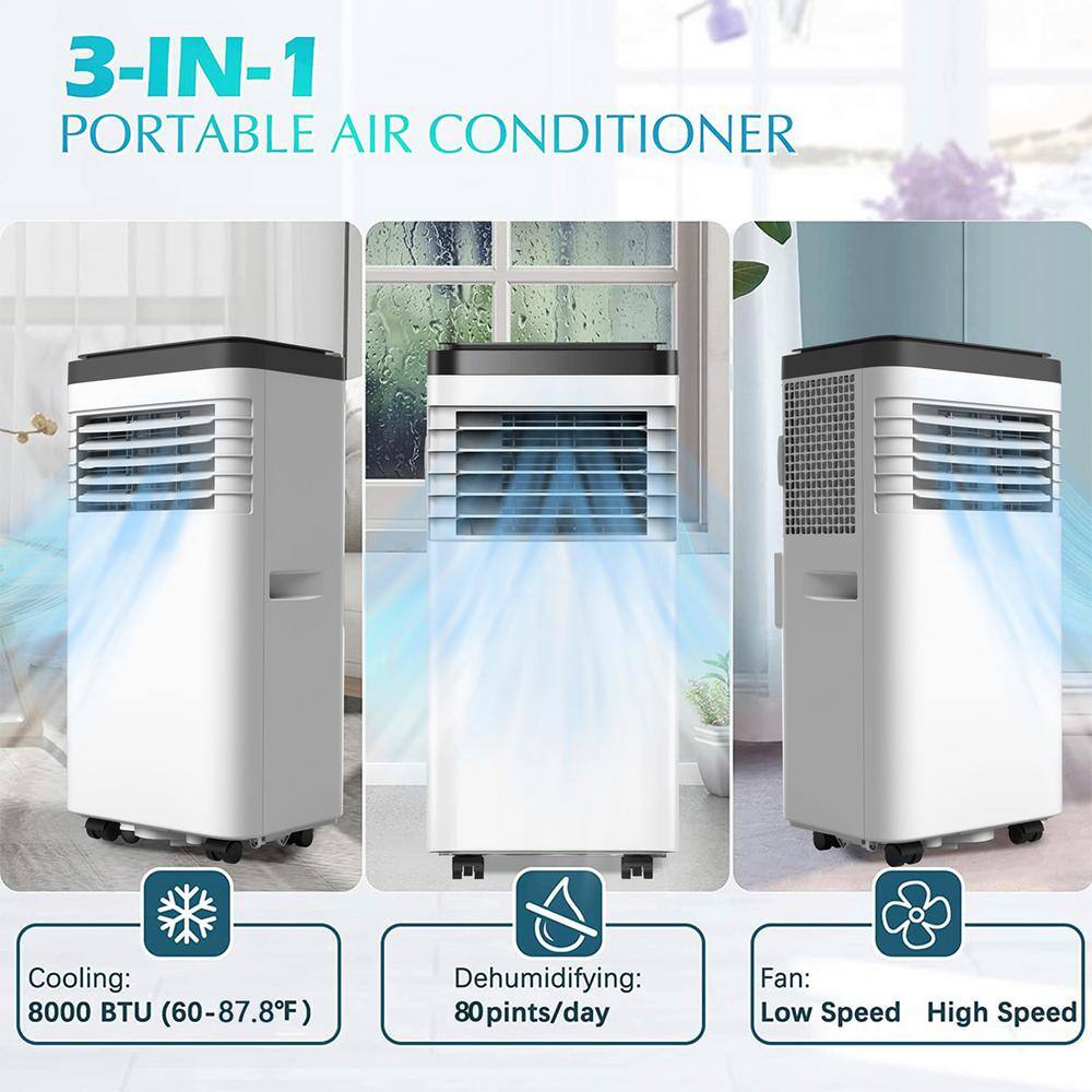 Bunpeony 8000 BTU 3-in-1 Portable Air Conditioner with Cool Dehum Fan Sleep Mode in White ZMCT106