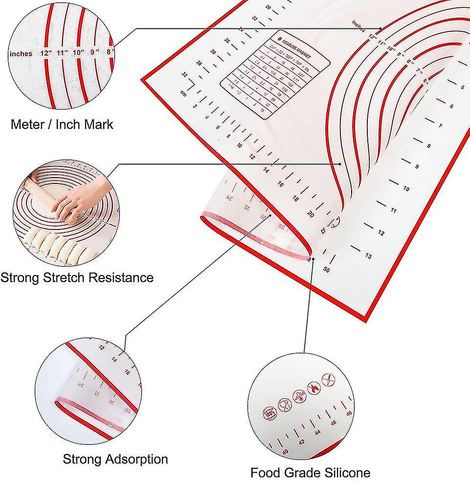 Silicone Mat Baking Mat Silicone Dough Mat Reusable Non-stick Non-slip With Measurement， 60 X 40 Cm