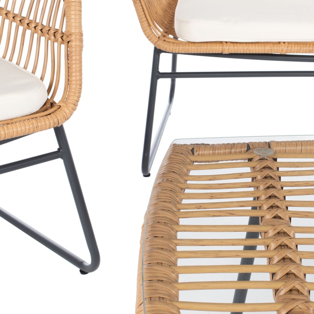 SAFAVIEH Outdoor Living Roston Rattan 4 piece Patio Set