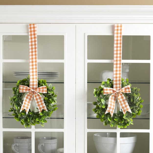 The Lakeside Collection Cabinet Hanging Decorative Seasonal Ribbon Wreaths Set Of 2