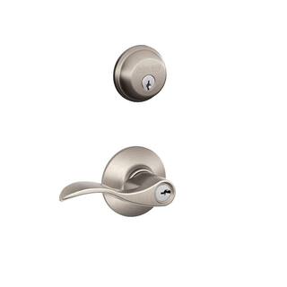 Schlage Accent Satin Nickel Single Cylinder Deadbolt and Keyed Entry Door Handle Combo Pack FB50N V ACC 619