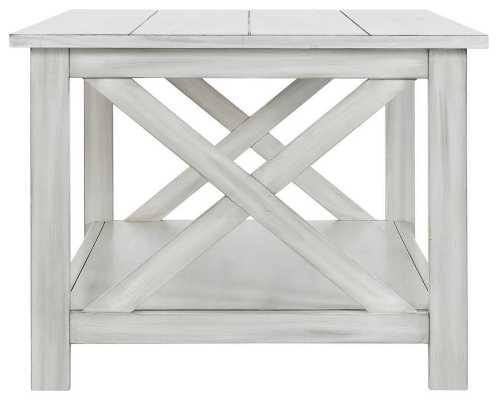 Benzara BM239761 1 Open Shelf Wooden Coffee Table WithxShaped Accents  White   Farmhouse   Coffee Tables   by VirVentures  Houzz