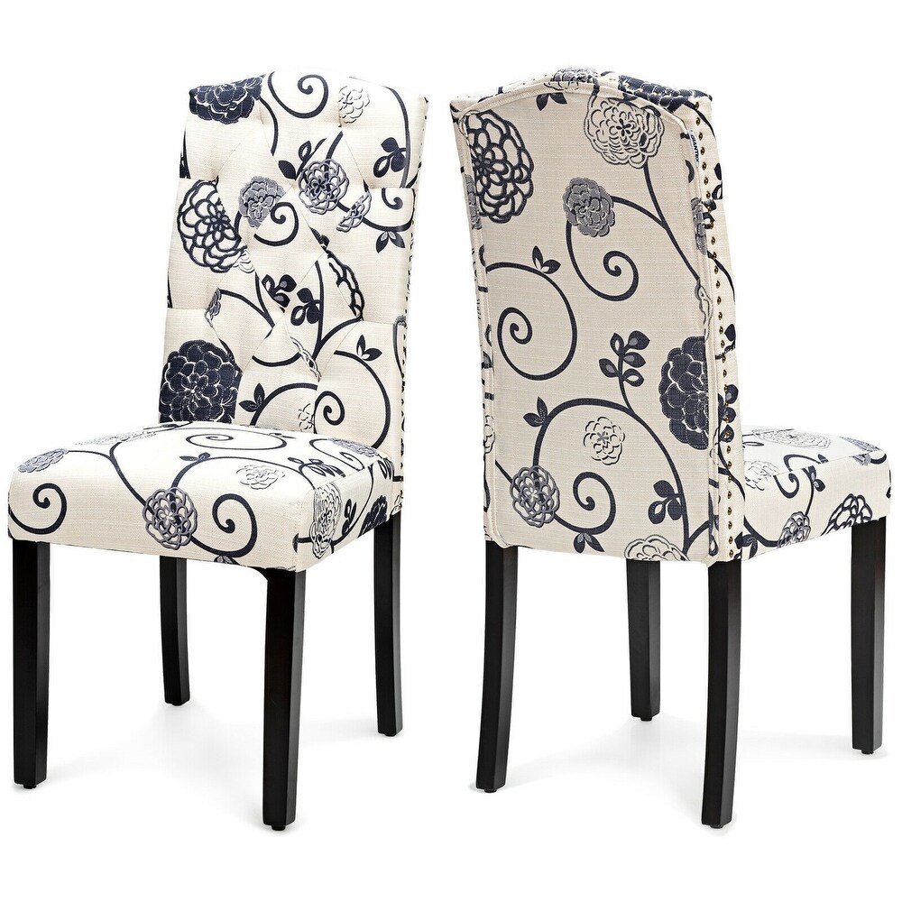 Set of 2 Tufted Upholstered Dining Chair Black   White   18\