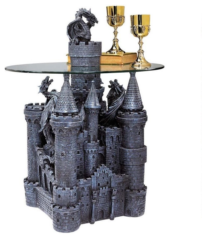 Castle Statue Sculpture Glass Topped Side Table   Transitional   Side Tables And End Tables   by XoticBrands Home Decor  Houzz