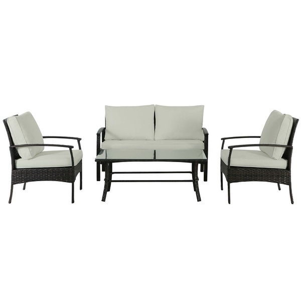 4Piece Wicker Outdoor Sectional Set with Cushions