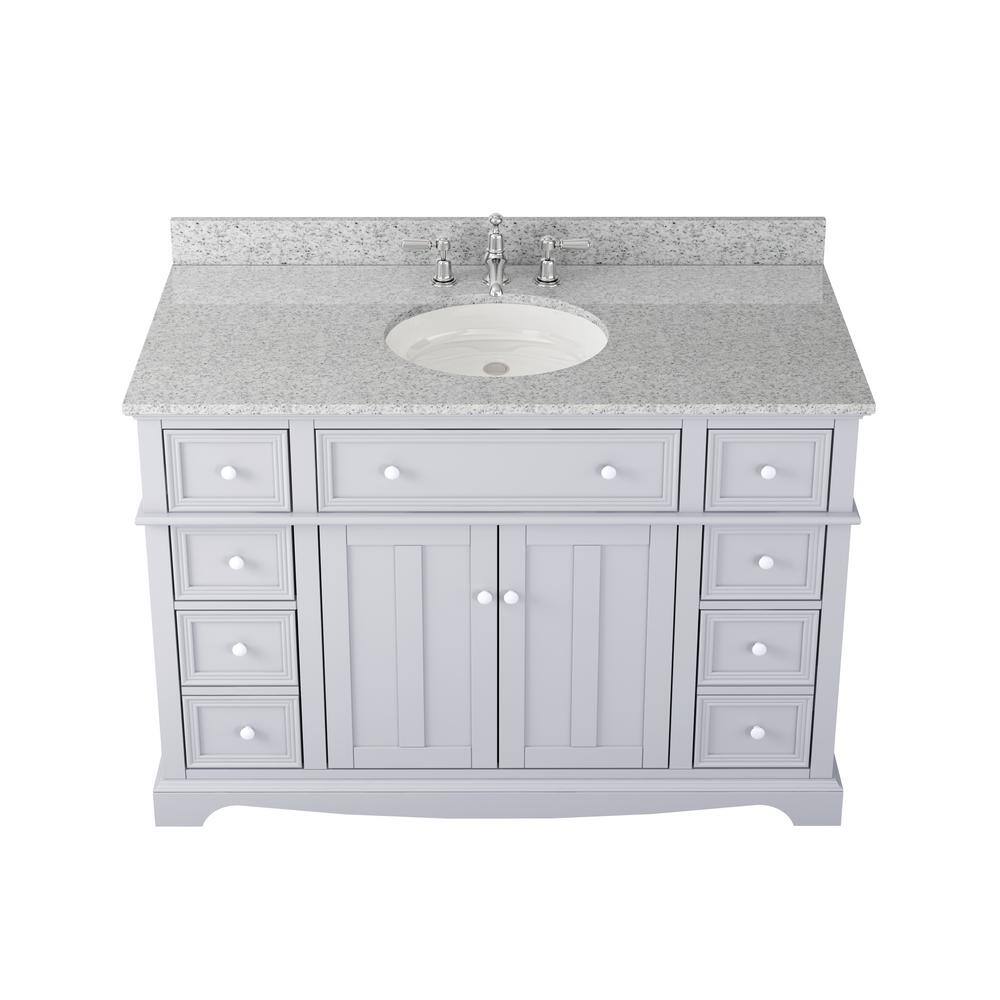 Home Decorators Collection Fremont 49 in. W x 22 in. D x 34 in. H Vanity in Grey with Grey Granite Top and White Sink TJ-FTV4922GR