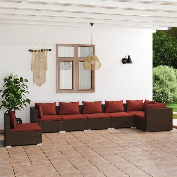 vidaXL Patio Lounge Set with Cushions Poly Rattan Brown