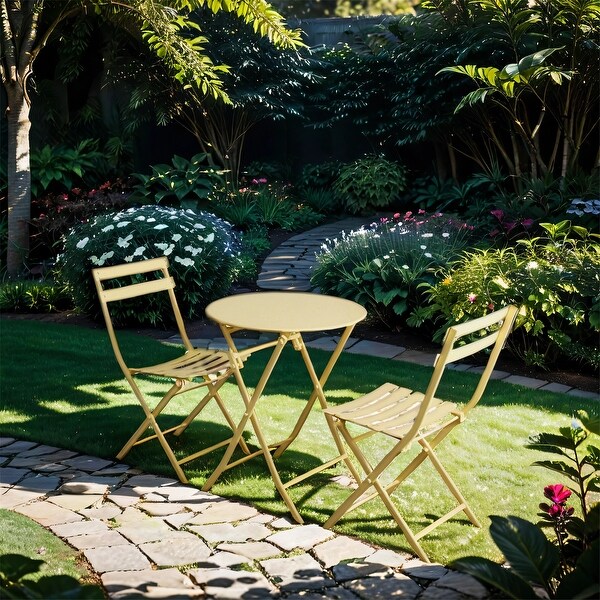 3 Piece Patio Bistro Set of Foldable Round Table and Chairs