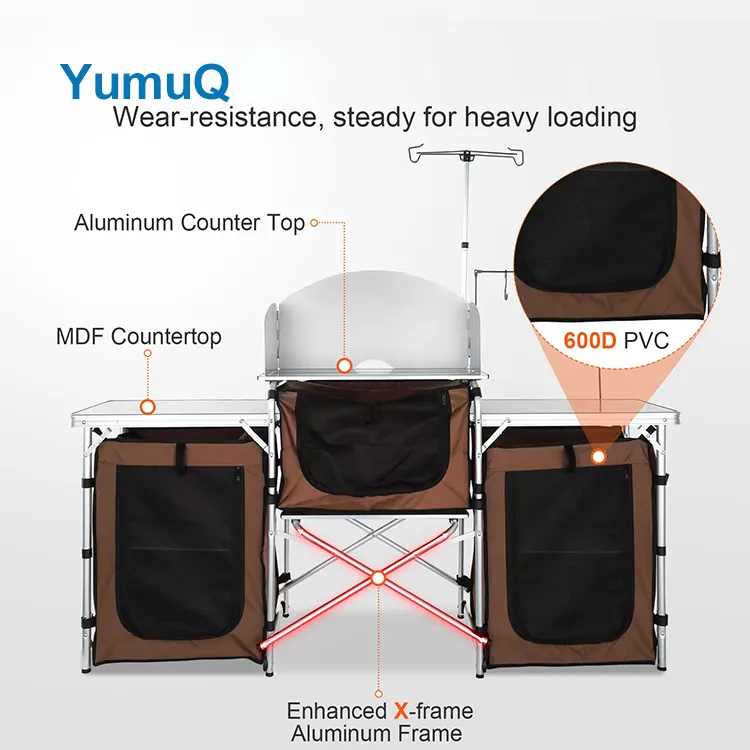 YumuQ Foldable Outdoor Camping Cooking Kitchen Utility Steel Work Station Cabinet Igt Table Set