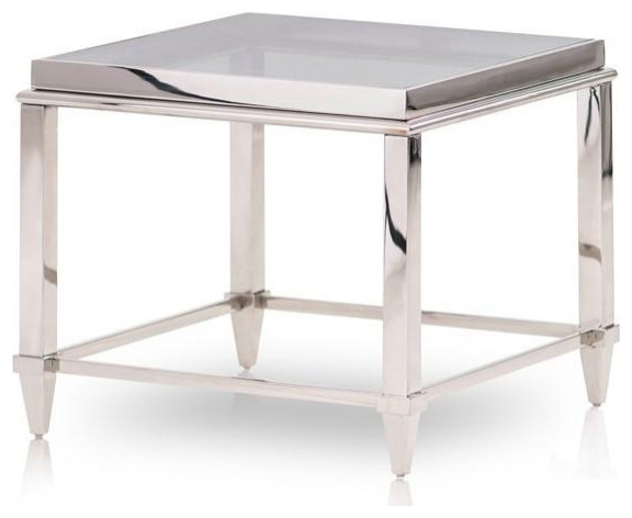 Modrest Agar Modern Glass and Stainless Steel End Table   Contemporary   Side Tables And End Tables   by Vig Furniture Inc.  Houzz