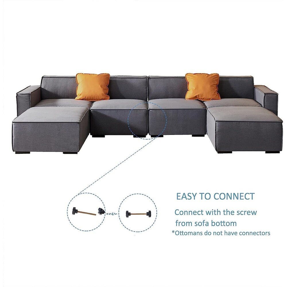 U Shape Convertible Modular Sectional Sofa with Reversible Ottoman