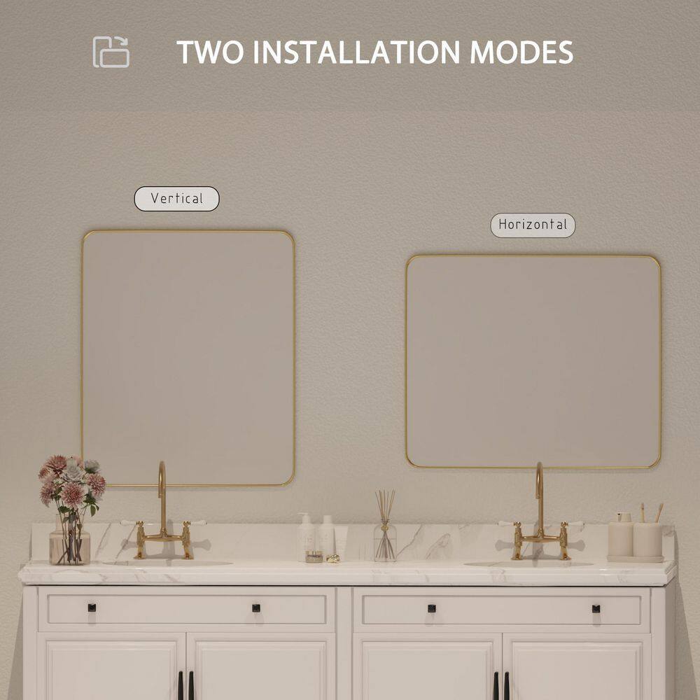 ELLOALLO 30 in. W x 36 in. H Rectangular Aluminum Framed Wall Mount Bathroom Vanity Mirror in Gold EVM-S-FG30