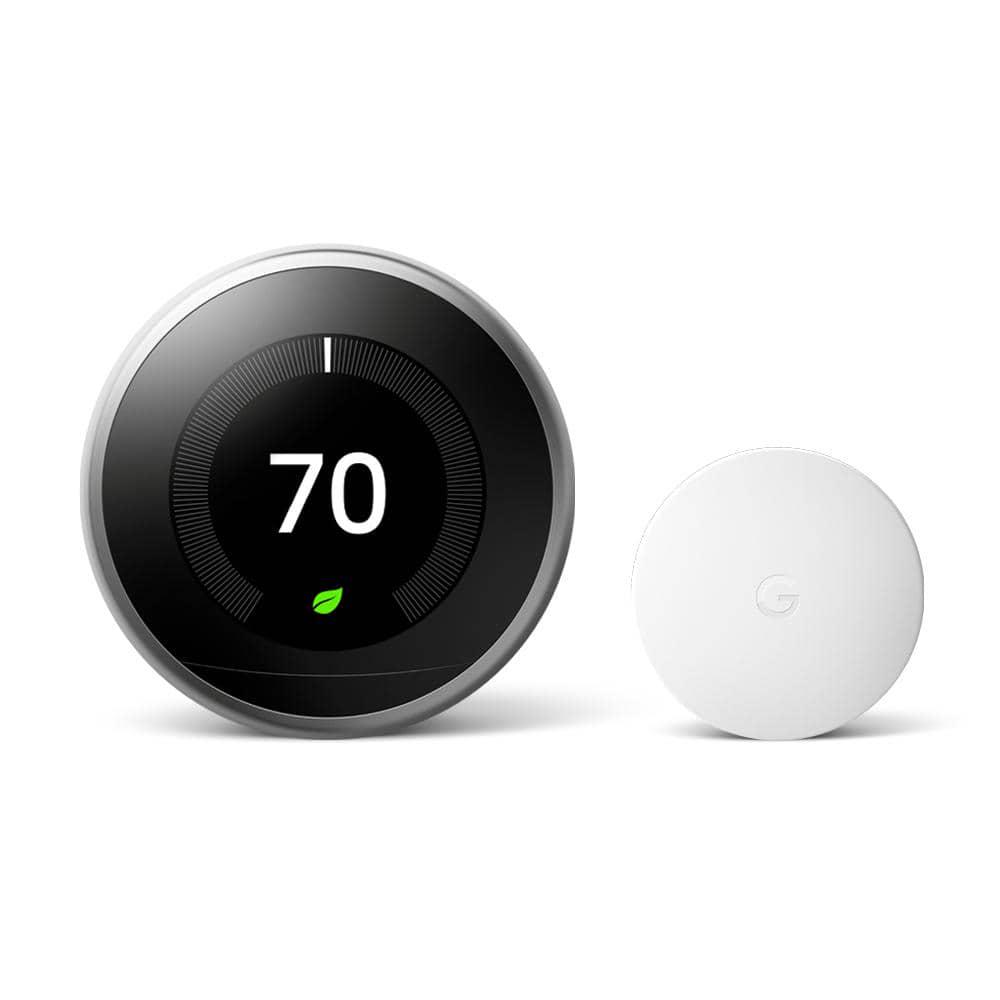 Google Nest Learning Thermostat  Smart WiFi Thermostat Stainless Steel  Nest Temperature Sensor