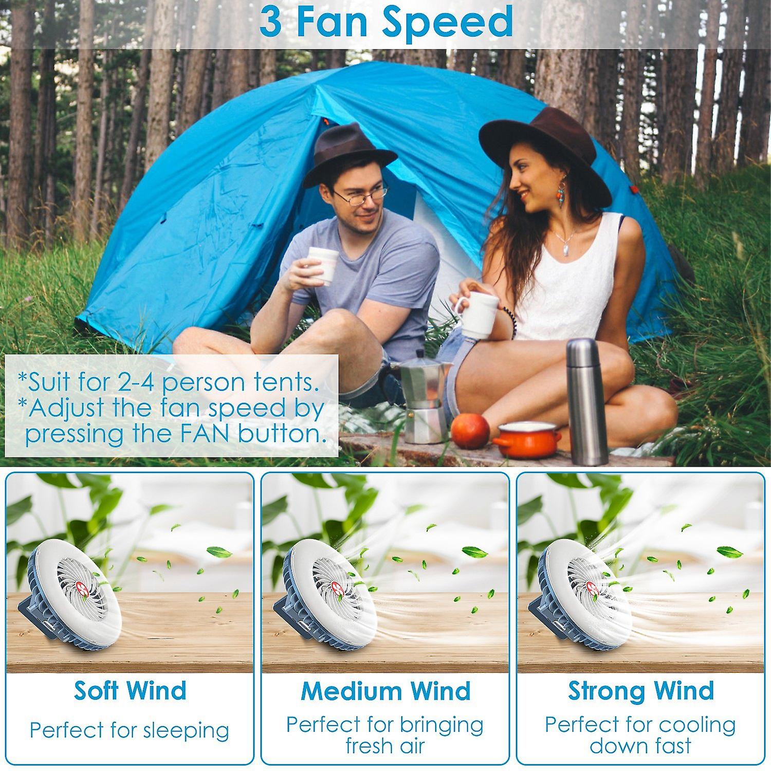 Portable Camping Fan Rechargeable Hanging Tent Lamp Emergency Power Bank With 3 Fan Speeds 2 Lighting Brightness