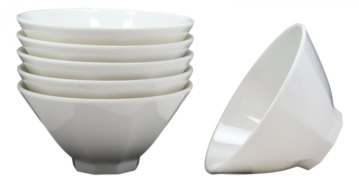 1 Contemporary Octagon White Jade Melamine Large 8Dia Soup Salad Bowls 42oz Set 6 EBR02