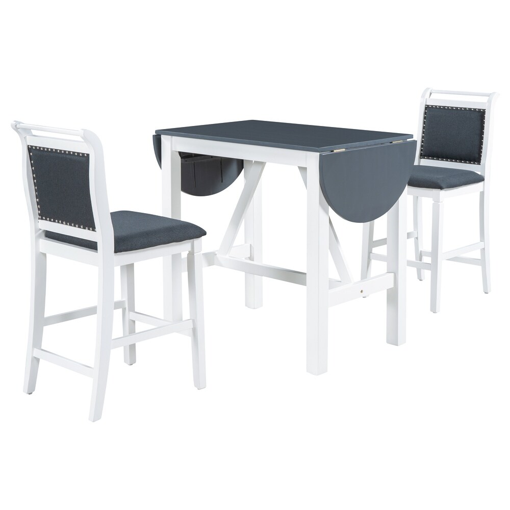 3 Piece Drop Leaf Dining Table Set with 2 Upholstered Dining Chairs