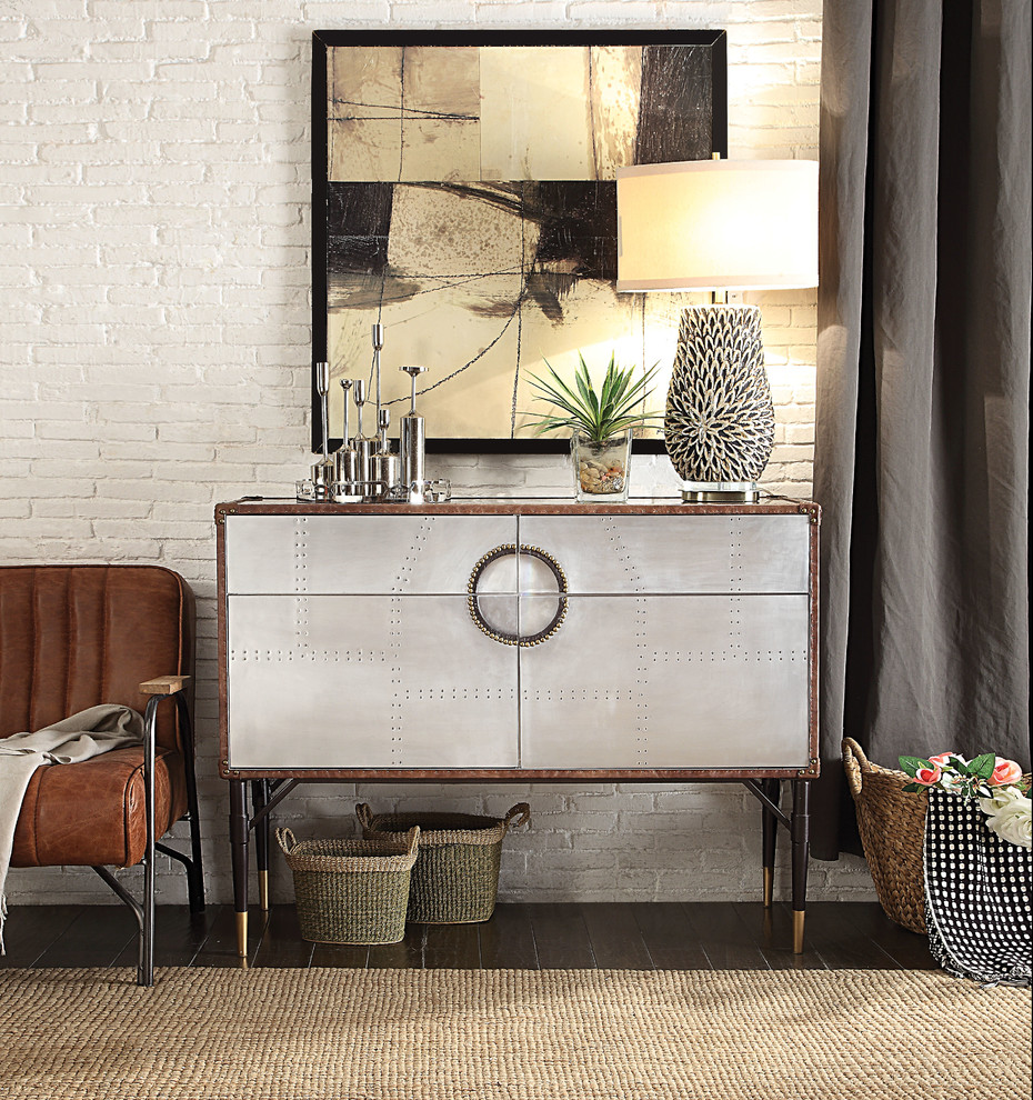 ACME Rosy Console Table  Top Grain Leather and Aluminum   Industrial   Console Tables   by Acme Furniture  Houzz