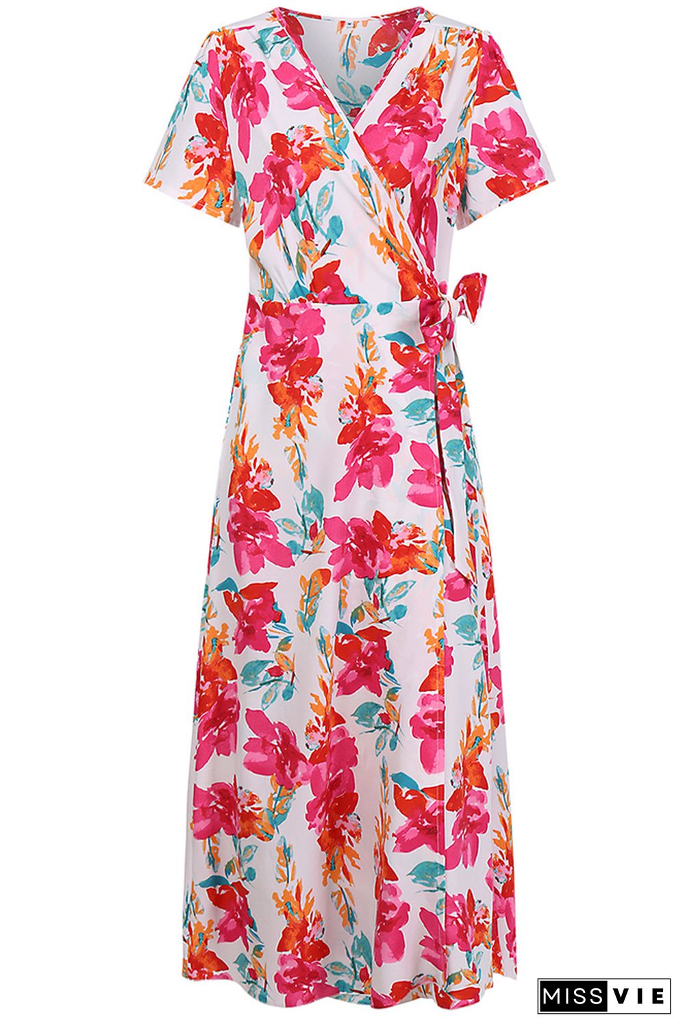 Floral Print V-neck Short Sleeve Dress Wholesale