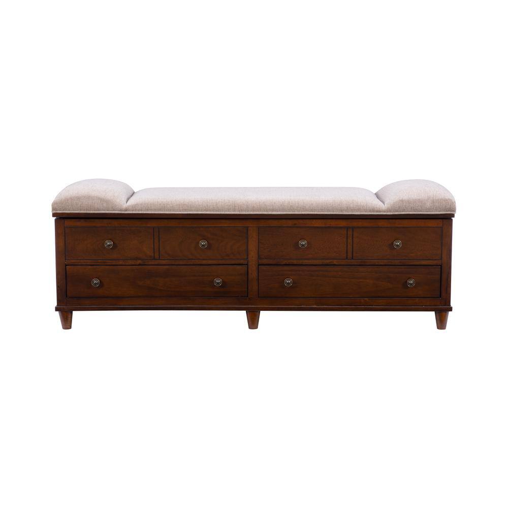 Powell Company Rangeley Brown Upholstered Storage Bench with Two Drawers HD1052S19