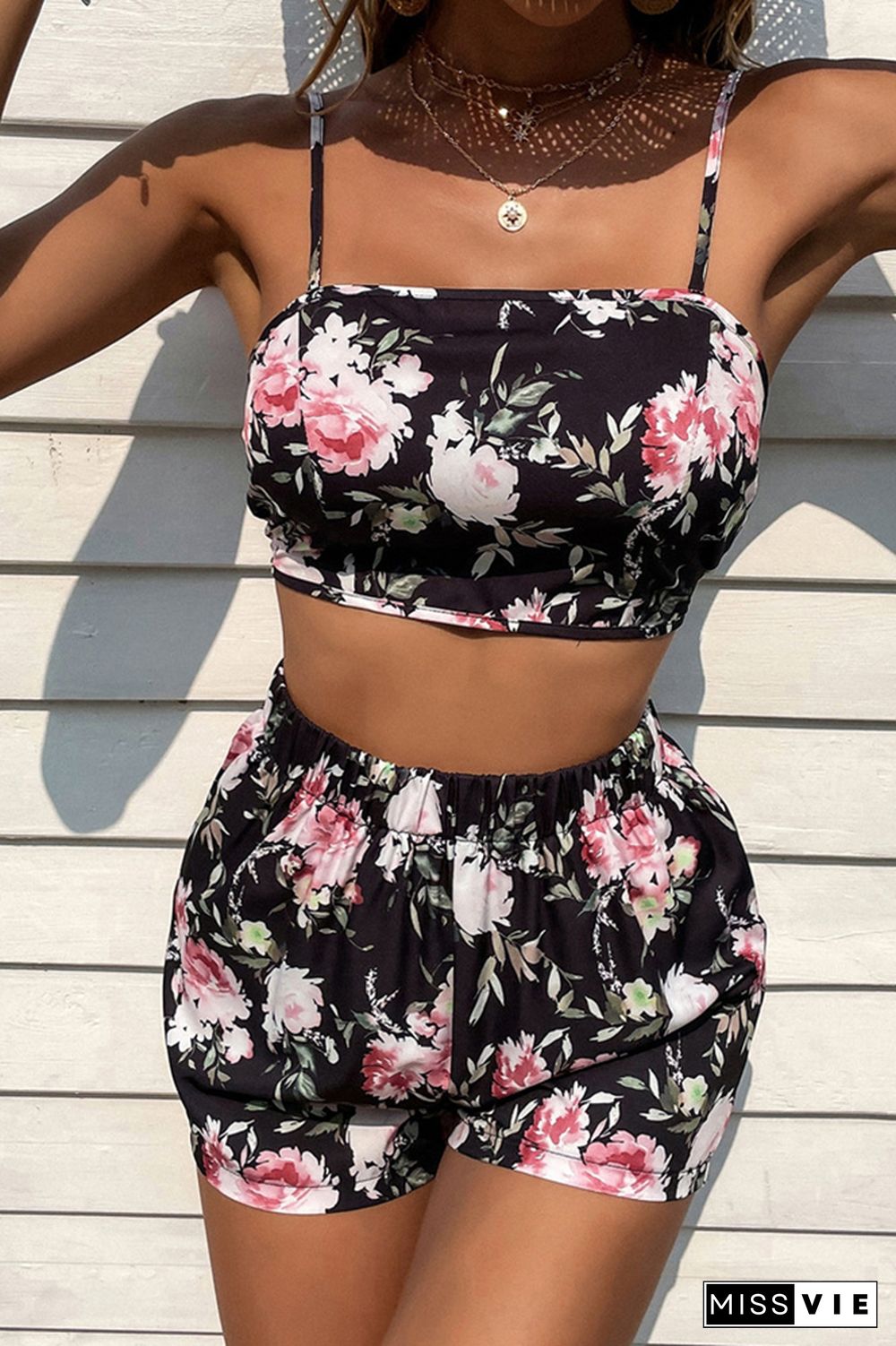 Floral Print Crop Top and Shorts and Cover Up 3pcs Set