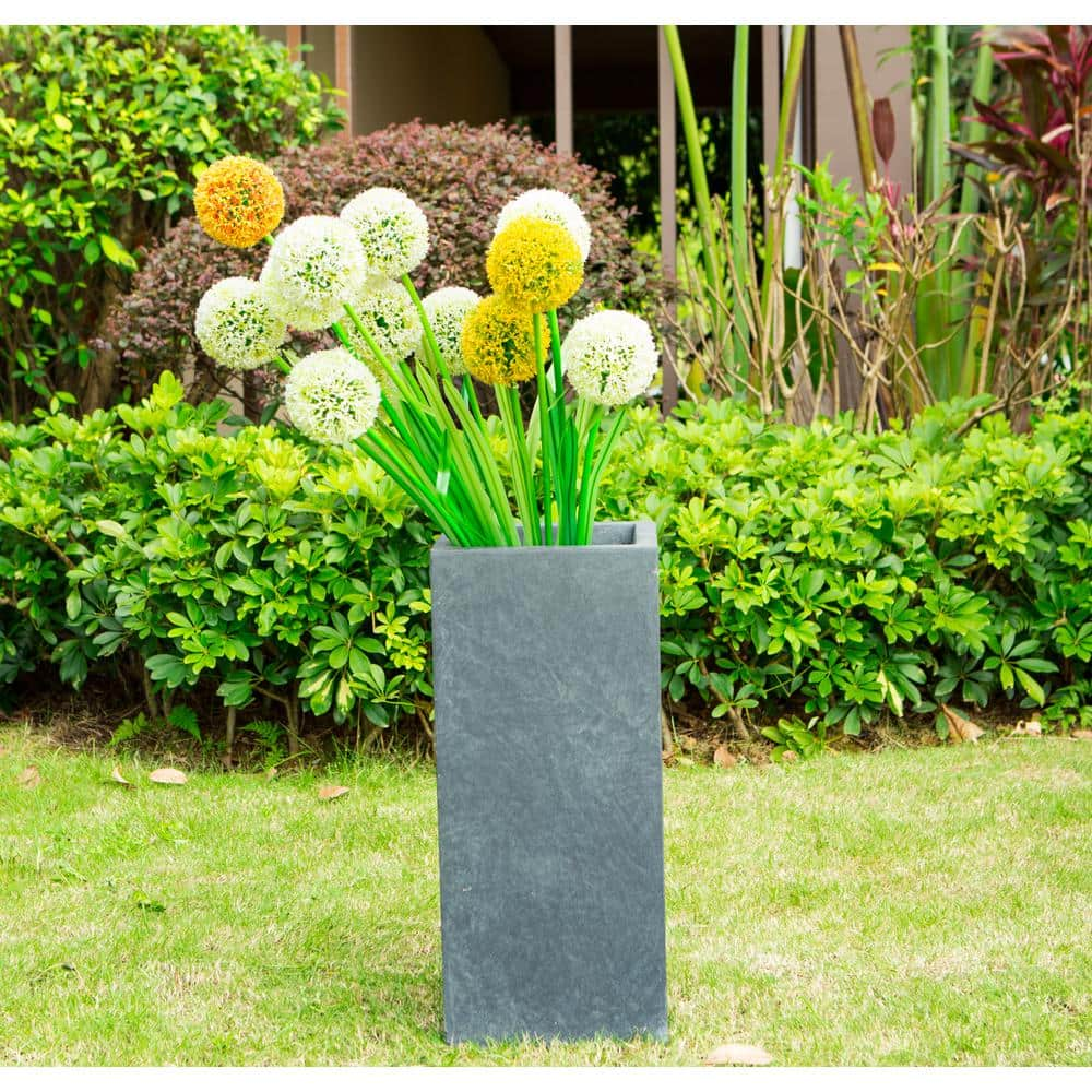 KANTE 28 in. Tall Charcoal Lightweight Concrete Rectangle Modern Outdoor Planter RF0002C-C60121