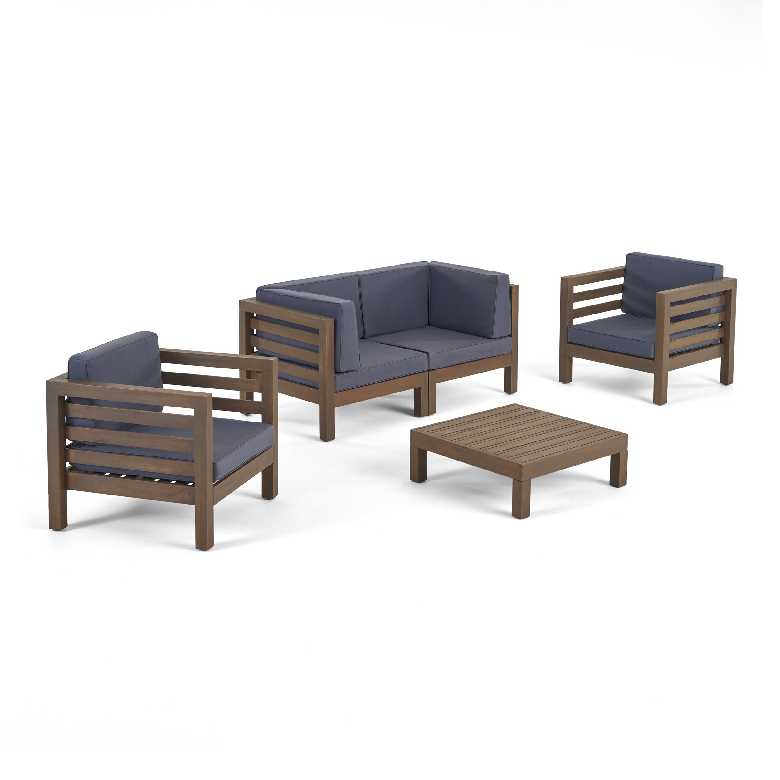 Emma Outdoor 4 Seater Acacia Wood Loveseat Chat Set