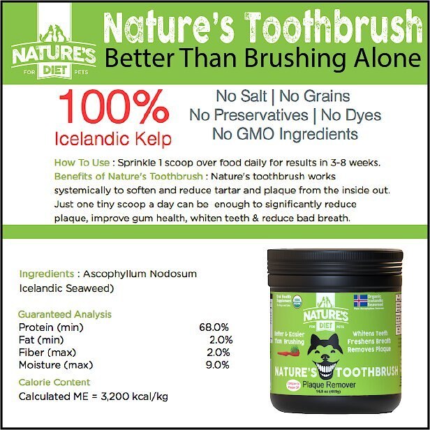 Nature's Diet Toothbrush Systemic Plaque Remover Dry Dog Food Topping， 14.8-oz jar