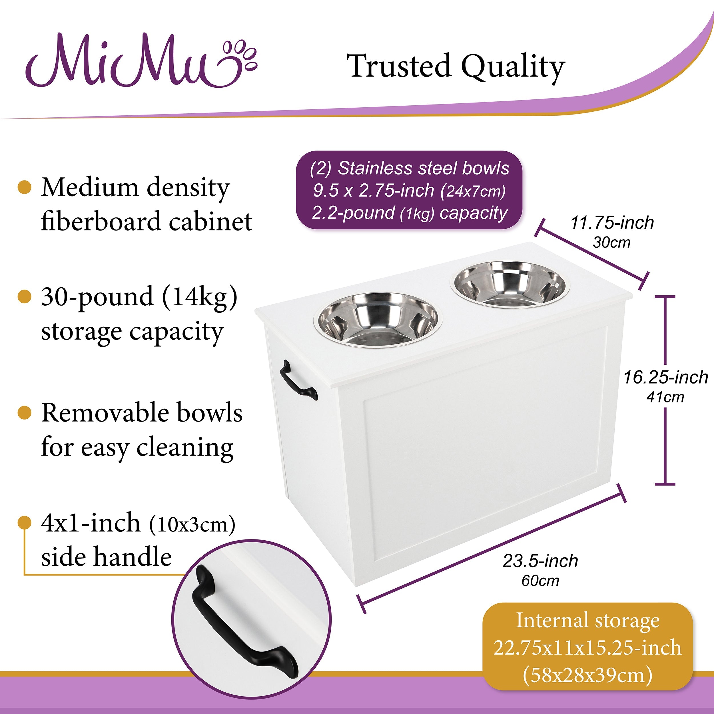 MiMu Elevated Dog Bowl with Storage - Raised Dog Bowl Stand Large Feeder Station