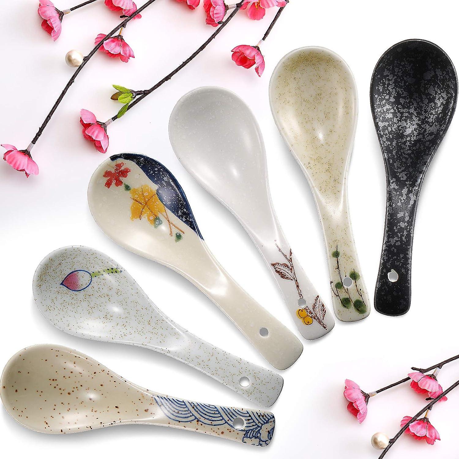 6 Antique Spoon Ceramic Spoon Japanese Spoon Tableware Asian Chinese Food Spoon Appetizer Tableware