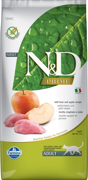 Farmina NandD Prime Boar and Apple Recipe Adult Cat Dry Food， 11-lb bag