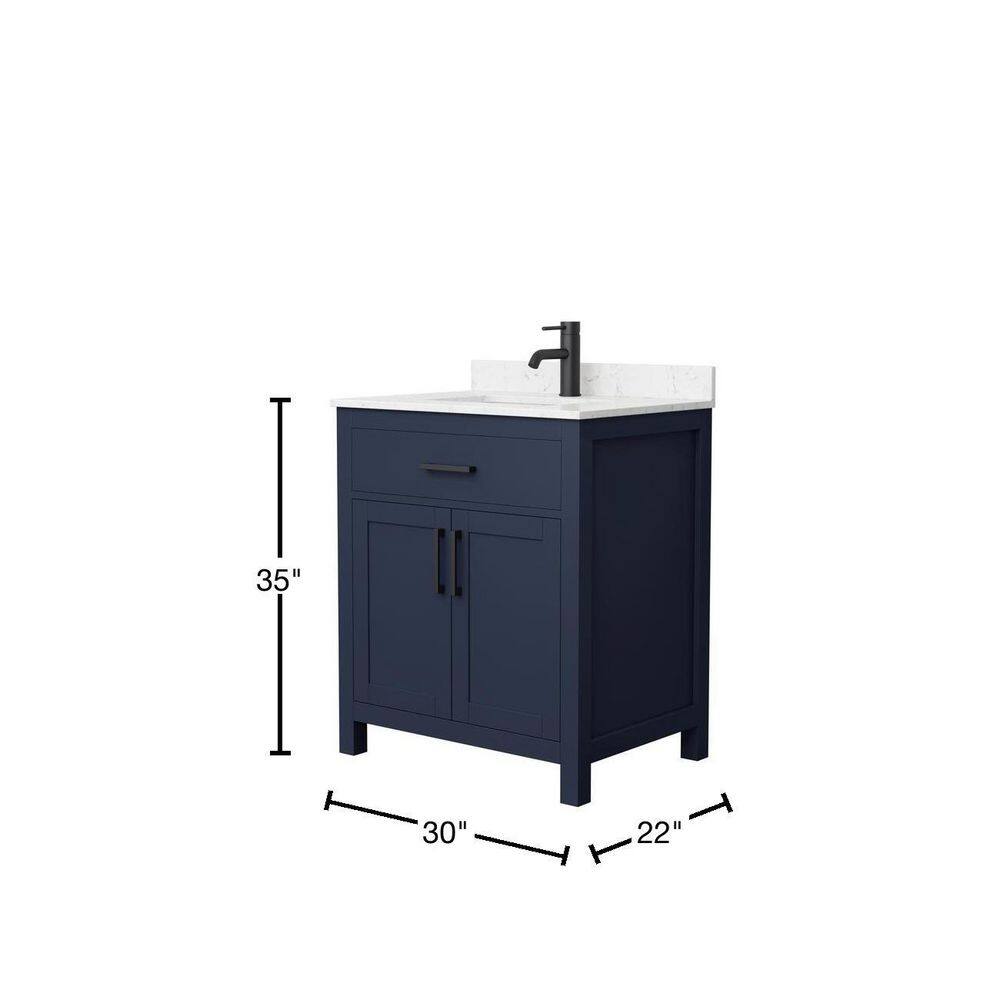 Wyndham Collection Beckett 30 in. W x 22 in. D x 35 in. H Single Sink Bathroom Vanity in Dark Blue with Carrara Cultured Marble Top WCG242430SBBCCUNSMXX