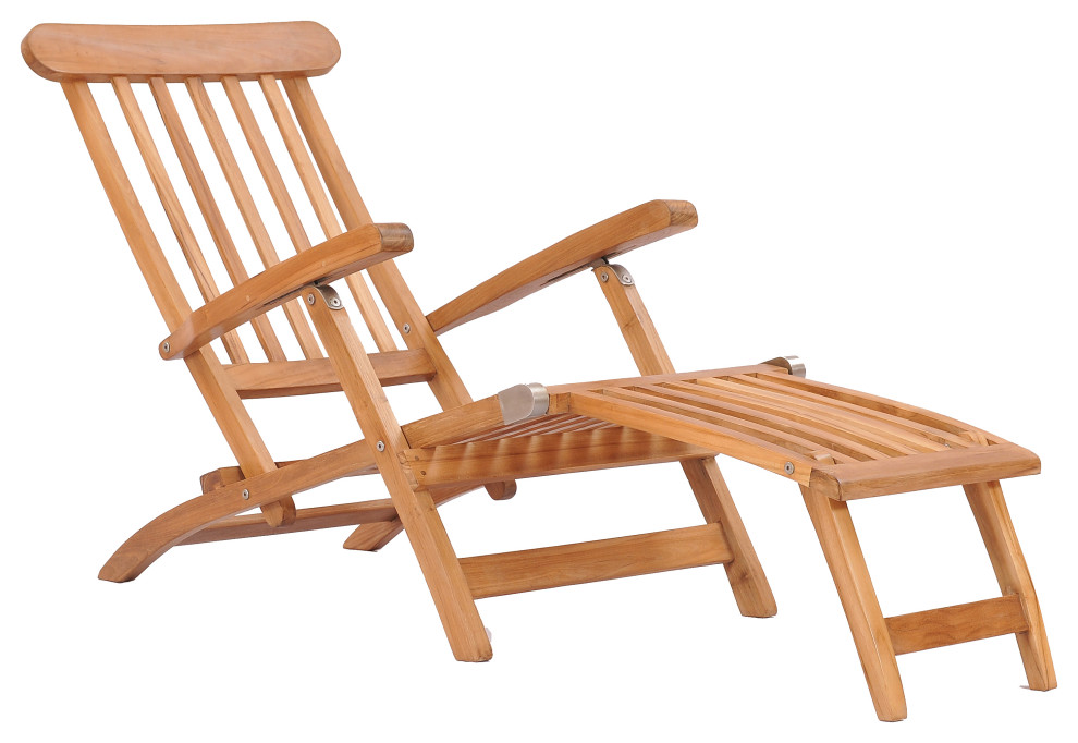 Teak Wood Titanic Outdoor Patio Steamer Chair made from A Grade Teak Wood   Transitional   Outdoor Chaise Lounges   by Chic Teak  Houzz