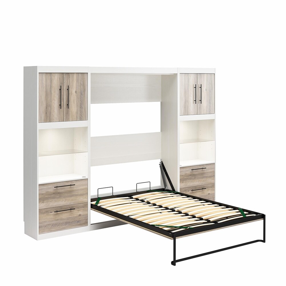 Signature Sleep Pinnacle Full Wall Bed Bundle with 2 Side Cabinets   Touch Sensor LED Lighting