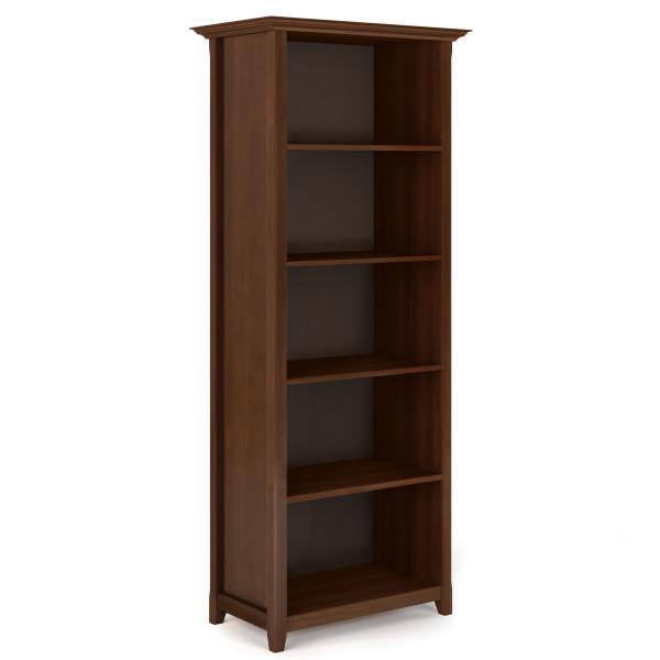 Simpli Home Amherst Solid Wood 70 in. x 30 in. Transitional 5 Shelf Bookcase in Russet Brown AXCAMH09-RUS