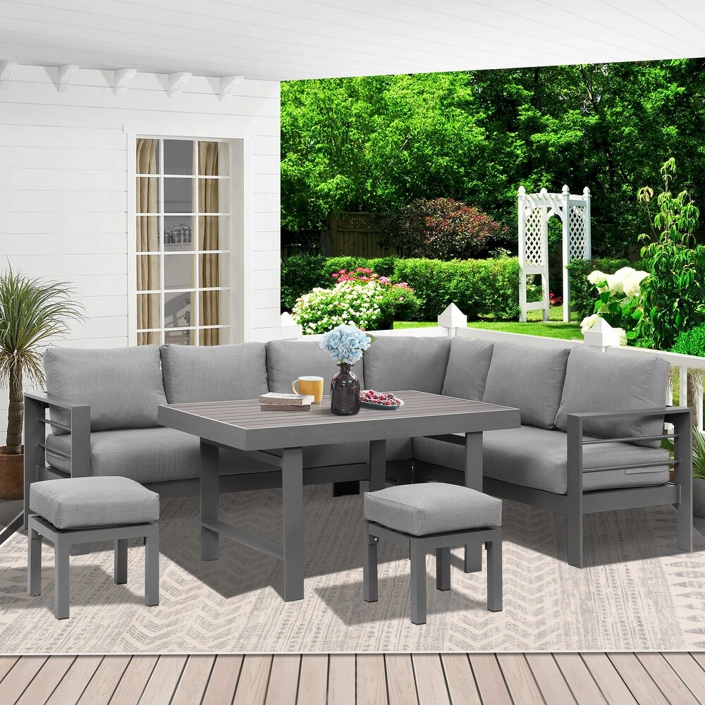 6 Pieces Aluminum Outdoor Dining Set with Thick Cushion