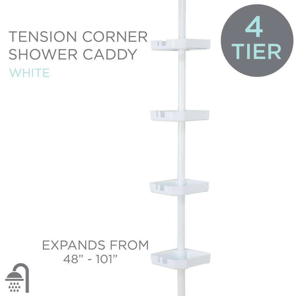 Dyiom 4 Shelf Tension Corner Shower Organizer Shower Caddy in White 279143817