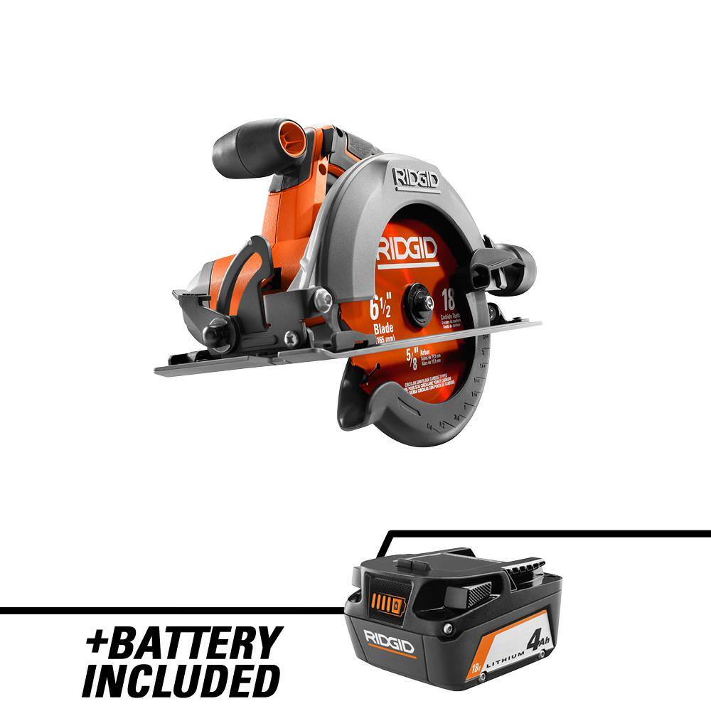 RIDGID 18V Cordless 6-12 in. Circular Saw with 18V Lithium-Ion 4.0 Ah Battery R8655B-AC87004