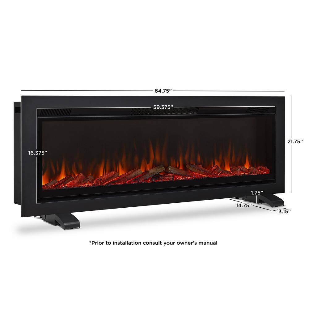 Real Flame 65 in. Wall-Mount Recessed Electric Fireplace Insert in Black 5560