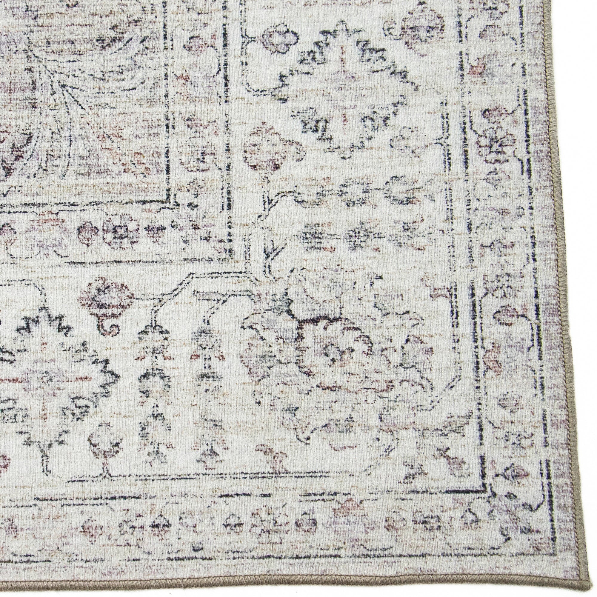 ReaLife Rugs Machine Washable Printed Persian Distressed Medallion Beige Eco-friendly Recycled Fiber Area Runner Rug (7'6