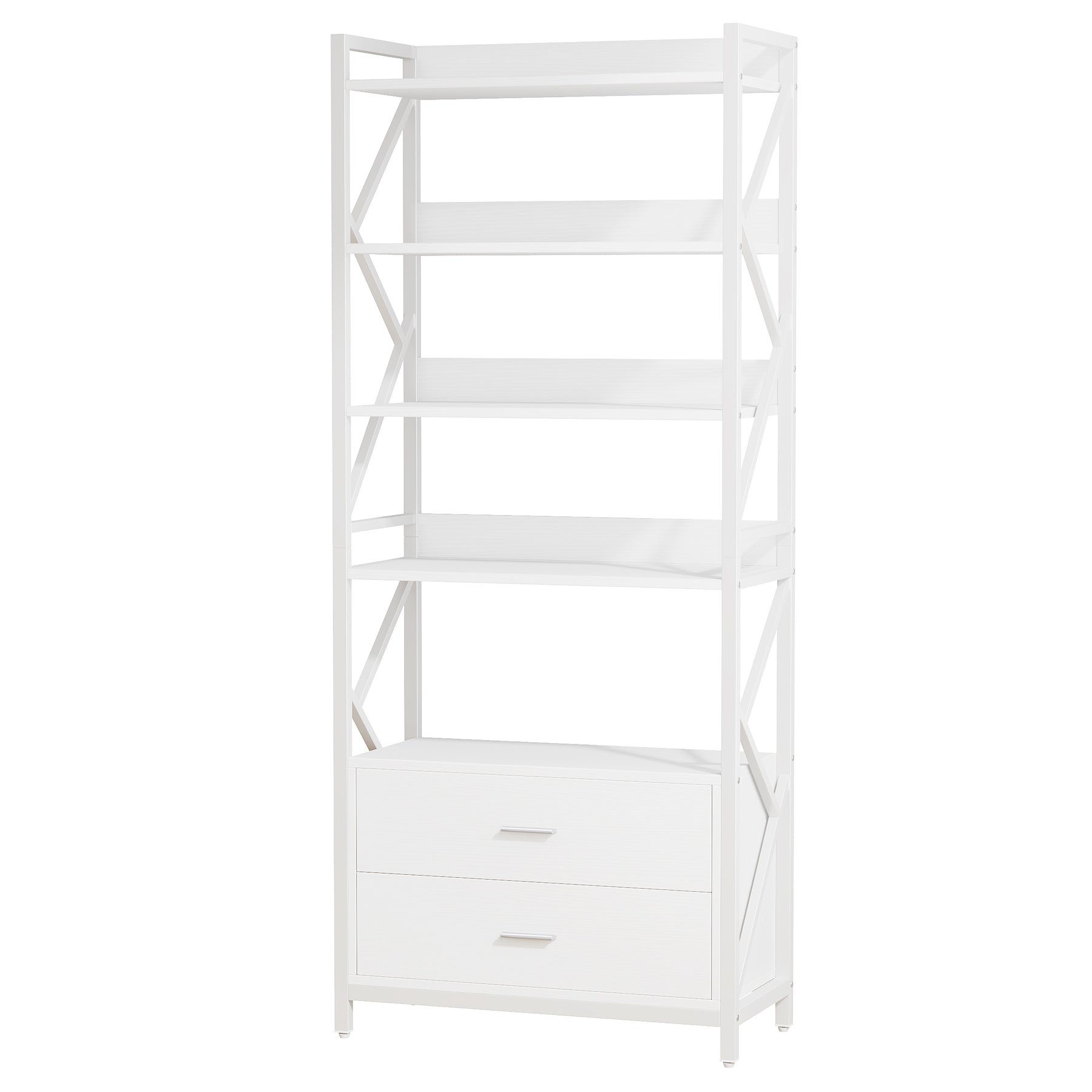 70.86 Bookshelf, Industrial 5-Tier Bookcase with 2 Drawers