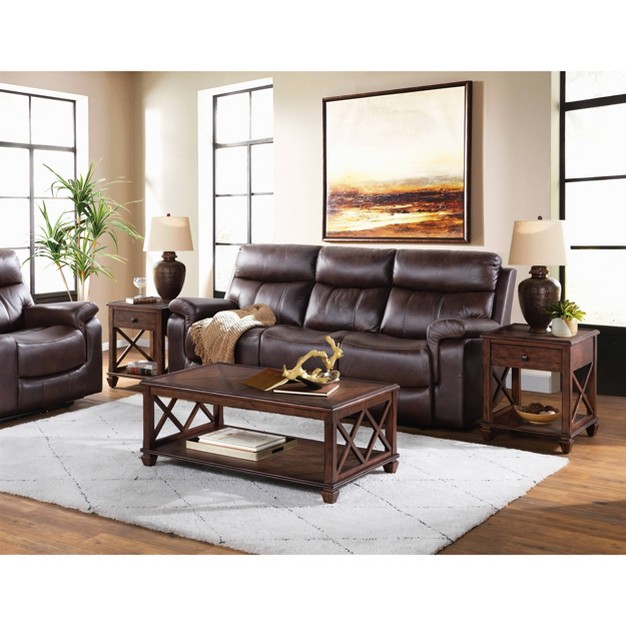 3pc Bridgton Wood Living Room Set With Coffee Table And 2 Square End Tables Cherry Alaterre Furniture