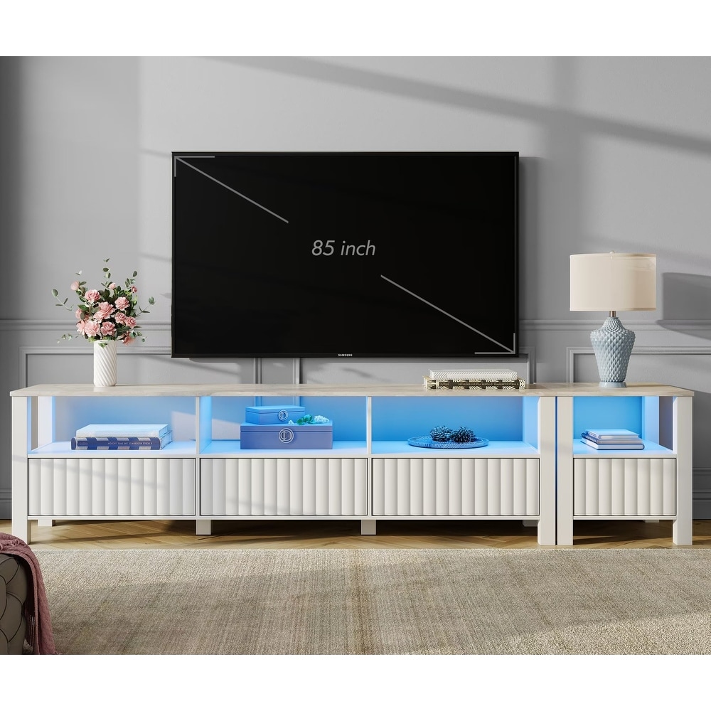 White TV Stand for 65 100 Inch TV with LED Light  Modern TV Console