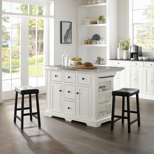 Julia Stainless Steel Top Island W/Uph Saddle Stools