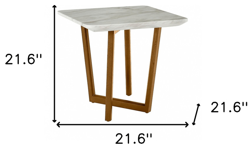 22 quotWalnut And White Faux Marble Square End Table   Transitional   Side Tables And End Tables   by HomeRoots  Houzz