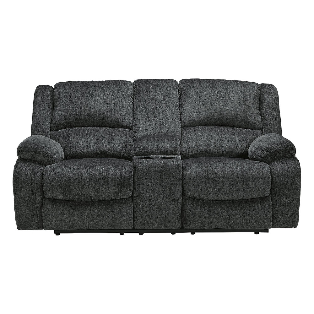 Draycoll Contemporary Double Reclining Loveseat w/Console  Slate   Medium